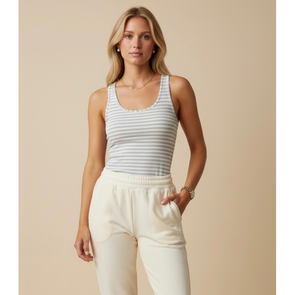 Lululemon Cool Racerback Tank Size 8 Top Grey White Striped Activewear Tank